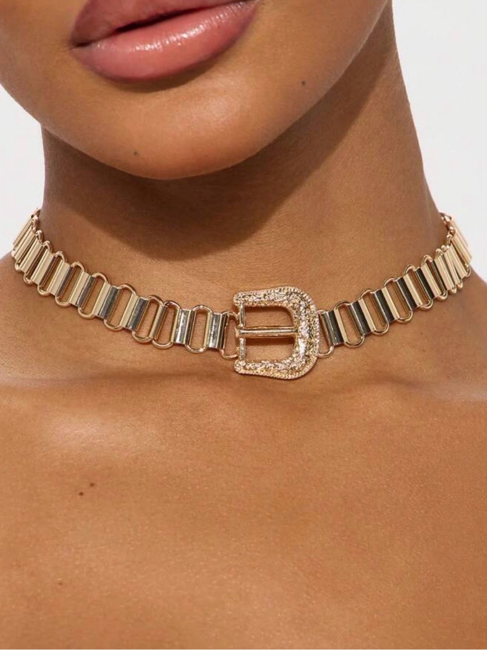 Gold Toned Buckle Choker Necklace - Picture 6 of 6